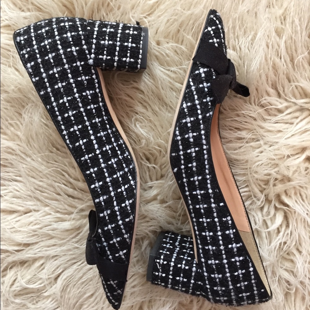 JCrew Metallic Black and White Tweed Low Heels